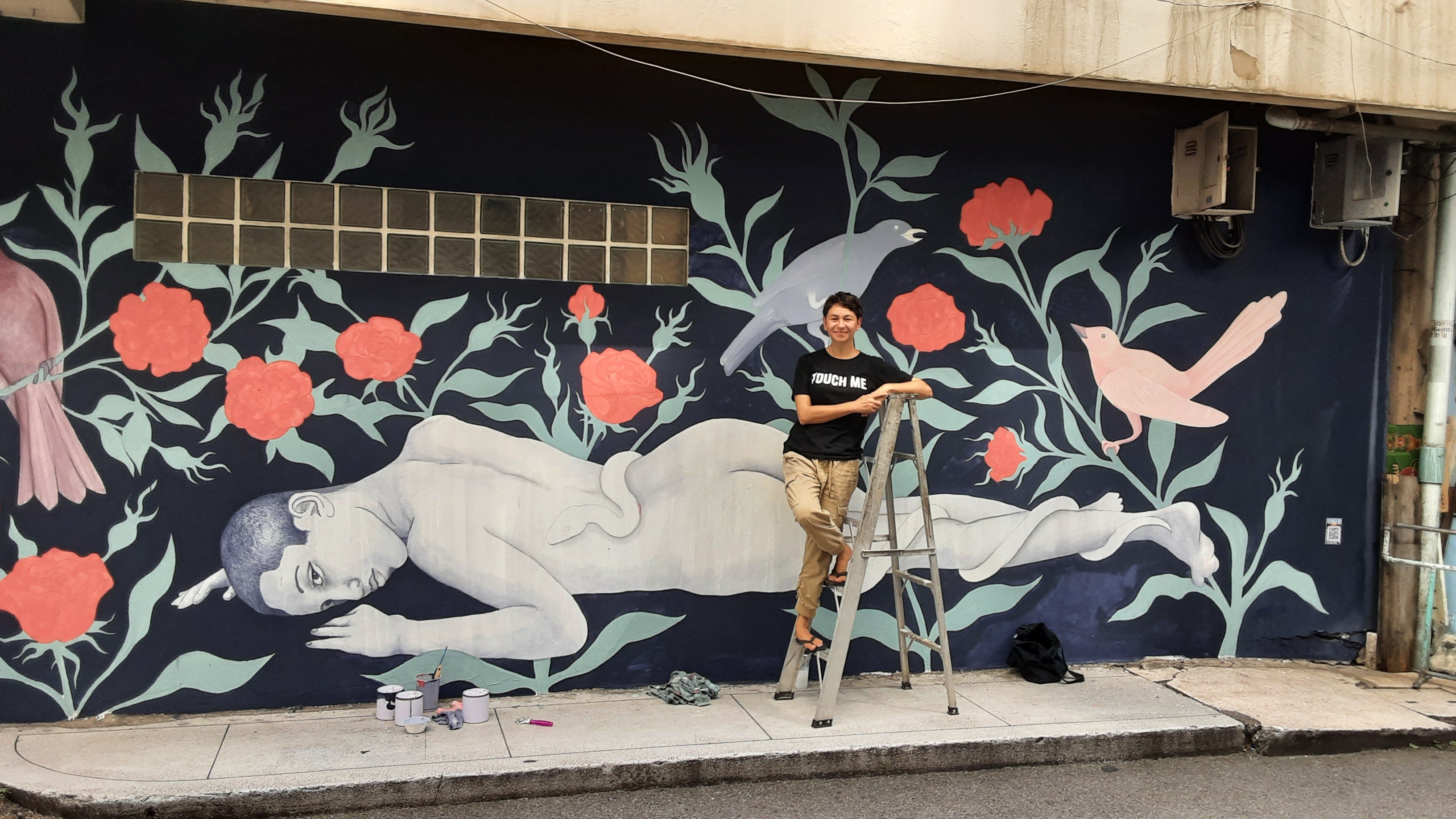 Myrtille Tibayrenc’s mural on the wall of the Rose Hotel was commissioned by the French embassy in Bangkok